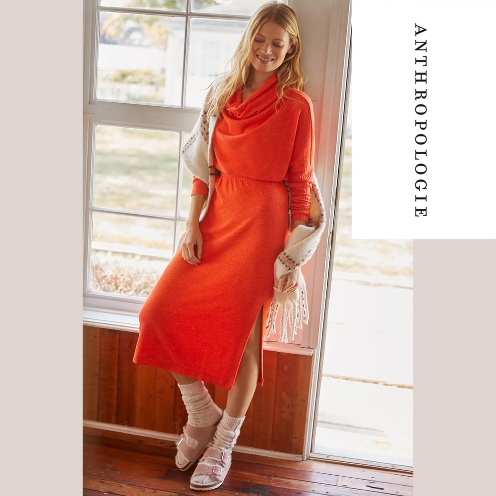 NWT Daily Practice by Anthropologie Draped Cowl Neck Maxi Dress Candy Red Orange